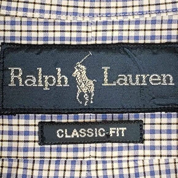Polo Ralph Lauren Shirt Oxford Button Down LS Mens Size 17.5 XXL Blue Plaid - Picture 4 of 11